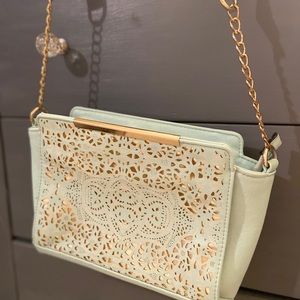 gorgeous light blue bag-with gold lace effect